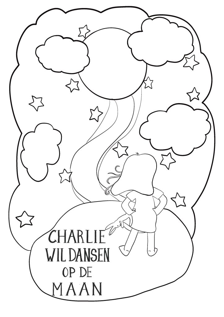 Kleurplaat Charlie wil dansen op de maan